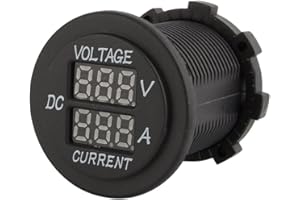 12-24V Voltmètre Ampèremètre, Keenso Moto Digital 2 en 1 Numérique Testeur de Courant et Testeur de Tension, 0-15A Panneau Rond Rouge LED Affichage Numérique