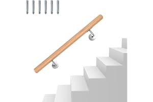 Eikuavons Handlauf Buche Holz, 80cm Geländer Wandhandlauf Wand Treppe mit Wandhalterung und Endkappen, Rutschfester Holzhandlauf Treppengeländer für Treppen Balkon, Runder 42 mm Ø