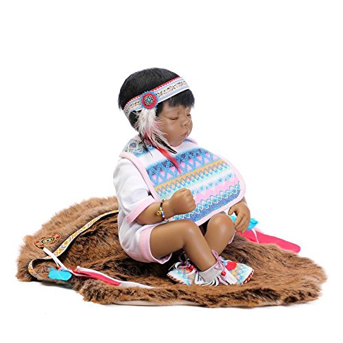 Nicery Reborn Baby Doll Indian Style Black Skin 22inch 55cm Silicone Vinyl Magnetic Mouth Lifelike Boy Girl Toy Sleeping Blanket Eyes Close A3UK