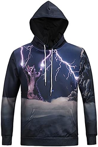 Mens Womens Boys Girls Hoodies 3D Prints Lightning Cats Sweatshirt Full Sleeve Jumper Top Casual Work Leisure Sport Sweater Pull Over Large,OneColor-XL