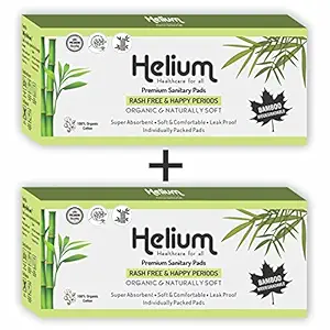 Helium Biodegradable Bamboo Premium Sanitary Pads - (Pack Of 2*25 = 50 Pads - XL-290mm),Pure Cottene,100% Rash-Free-Periods,Full-Day&Full-Night,High Absorbent, Heavy Flow, High Absorbent, Extra Long.