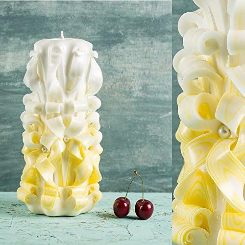 Unity Decorative Carved Candle - White and Yellow Gentle Colors Unity Gift Ideas - EveCandles