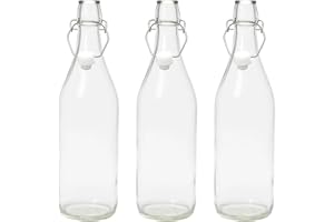 UNIQUE HOME LIVING 3PCS Glass Bottles with Swing Top, 1 Litre Airtight Preserve Bottle for Beverages, Home Brewing, Oil Vinegar Beer Wine Cider Soda Water, BPA-Free Leakproof Reusable Bottles