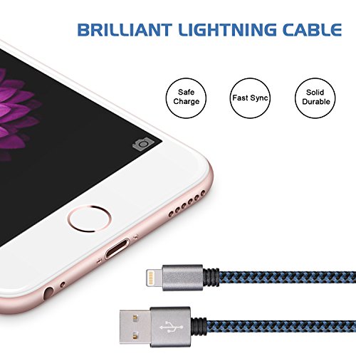 SURWELL Lightning zu USB Kabel [2-Pack]*3m iphone Kabel Ladekabel Nylon für iPhone 6 Plus 6S SE Plus 5S 5C 5, iPad Air 2, Mini 3, iPod 5 und iPod Nano 7 (Schwarz-Blau) - 3