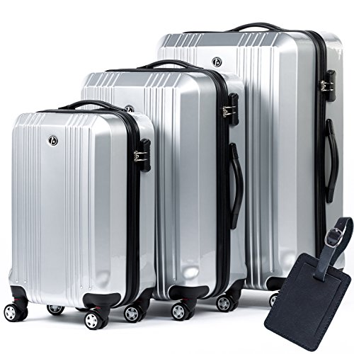 FERG&Eacute;&reg; Juego de 3 maletas de viaje CANNES Trolley funda r&iacute;gida 4 ruedas plateado