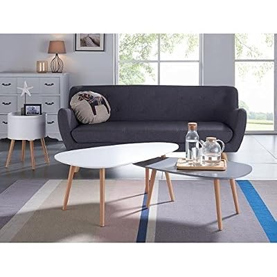 Générique KIVI Lot de 2 tables basses gigognes style scandinaves en MDF laqué blanc et gris mat - L 98 x l 61 / L 88 x l 48 cm