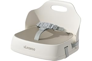 UBRAVOO Portable Booster Seat for Dining, Travel High Chair with 3-Point Harness and 2 Adjustable Straps, Washable Baby Food Chairs 6 Months Plus Sitting Up (Khaki)