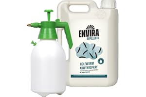 Envira Holzwurm Abwehrspray 2 Liter + 2L Sprüher - Spray mit Langzeitwirkung gegen Holzbock & Holzwurm - Mittel gegen Holzwürmer für innen - Effektives Holzwurmmittel & Holzwurmschutz