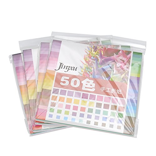 Jingxu 200 Blatt Origami Papier Craft Paper 50 Verschiedene Farben Origamipapier Zweiseitig Faltpapier mit 100 Stück Augen für Kinder 15×15 - 5