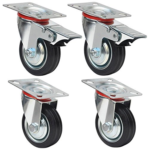 Yahee 4er Set Transportrollen Schwenkrollen Möbelrollen Laufrolle Gummi lenkbar 75mm 50kg Tragkraft 2 mit Bremse