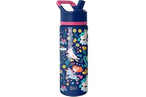 Simple Modern Botella Agua Niños con Pajita | Botella Térmica Acero Inoxidable Aislado Reutilizable para Niños y Niñas | Summit | 530ml | Unicorn Rainbows