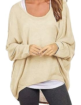 Lymanchi Damen Asymmetrisch Fledermaus Pullover Shirt Batwing Langarm Oversized Sweatshirt Top