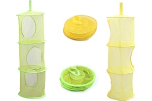 YACO CHUANGOU 2 Pezzi Cestello Pieghevoli in Rete Sospesa，Cestello Portaoggetti in Rete Sospesa，per Riporre Piccoli Capi di Abbigliamento e Piccoli Oggetti.（Verde+Giallo）