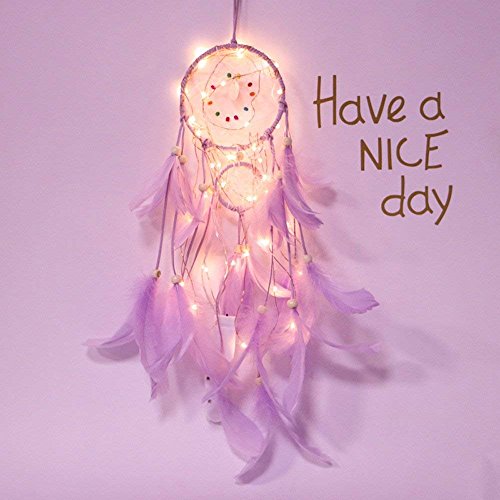 Preisvergleich Produktbild Ndier Traumfänger, Nachtlicht, Rund, Handgefertigt, mit Federn Zum Aufhängen, Dekoration Purpur