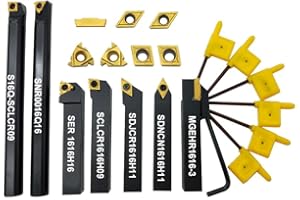 ASZLBYM Lot de 21 outils rotatifs de 16 mm, 7 supports pour outils rotatifs, pour tourner les rainures, fraises filetées et autres usinages, avec 14 lames en carbure CCMT32.51, DCMT32.51, 16IR A60, MGMN300