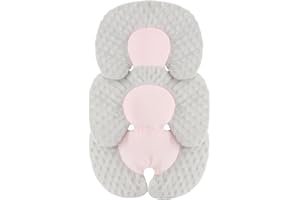 ‎BLUBLU PARK Baby Autositz-Kissen, Kopf- und Körperstütze für Neugeboreneneinsatz, 2-in-1 reversibles Babysitz-Kissen, weiche Kinderwagen-Einlage für Autositze, Babywippen, Kinderwagen und Schaukeln (Graurosa)