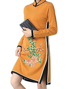 ALUK- Stile cinese - retrò Cheongsam di temperamento Vestito a maglia sottile a maglia lunga dal maniche a maglia...