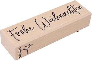Rayher Stempel Holz "Frohe Weihnachten", 3 x 10 cm, Holzstempel Weihnachten, zum Gestalten von Karten, Umschlägen, Geschenken, Butterer Stempel, 29241000, Natur