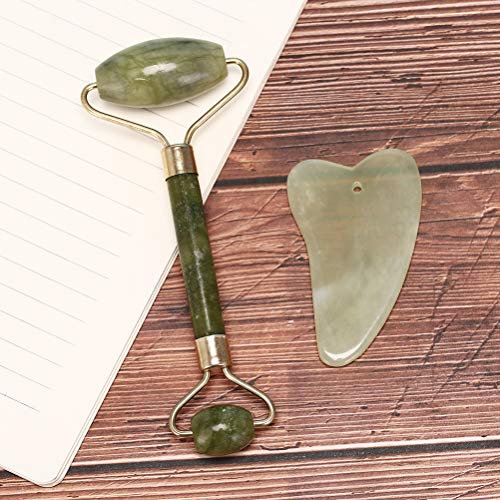 AOWA 1 Set Massager Tool Natural Facial Jade Roller Face Thin + Body Gua Sha Board