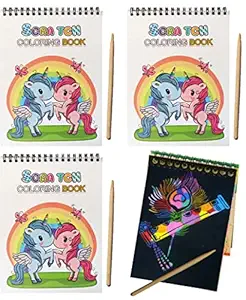 Birthday Popper Magic Unicorn Rainbow Scratch Art Book (Set of 10) for Diwali/ Christmas/ Birthday Return Gifts for Children of All Age Group