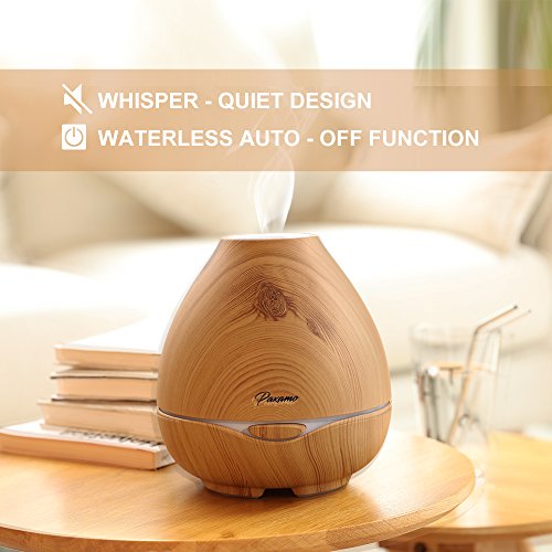 Paxamo Duftdiffusor Ultraschall Luftbefeuchter Holzmuster Bunte LED Zuhause Büro Yoga Schlafzimmer 300ml (Light wood) - 6