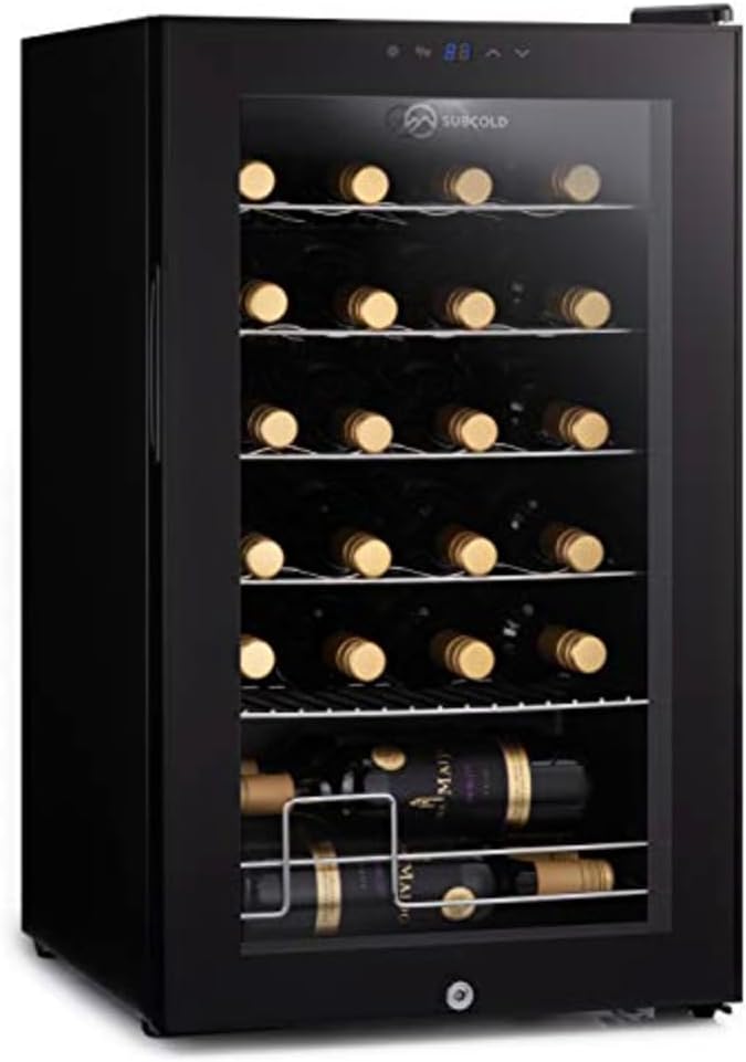 Subcold Viva24 LED – Under Counter Wine Fridge Black | 3-18°C | Wine Cooler | LED + Lock & Key | Glass Door Drinks Cellar | Single-Zone (24 Bottle)