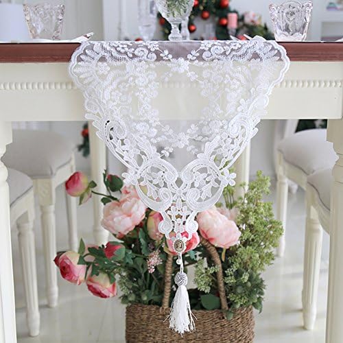 Table Runners Lace embellished&amp;embroidered romantic table flags hollow net yarn embroidered coffee table table runner-A 30x180cm(12x71inch)