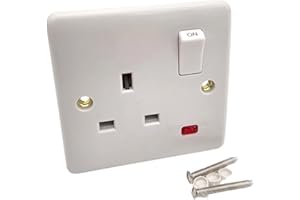 HDIUK Single Gang Wall Socket, White, 13A Type-G DP Switch for Home and Office Use. Neon Indicator