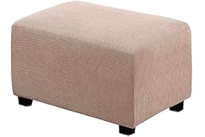 BXFUL Ottomane Schonbezug, Rechteckig Hocker Jacquard, Quadratisch hockerbezug, Hocker Husse für Fußhocker, Hocker Protector Waschbar Überzug hockerabdeckung (LARGE,Khaki)