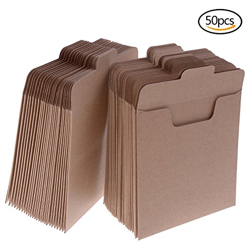 Paquete de 50 sobres de papel Kraft para CD y DVD, fabricados con papel de cartón, 12,45 x 12,45 cm caqui