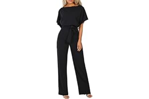 Onsoyours Monos de Vestir Mujer Elegante Manga Corta Talla Grande Mono De Pierna Recta con Traje con Cinturón Mono Largo Vendaje Traje Playsuit Elegante de Fiesta de Noche
