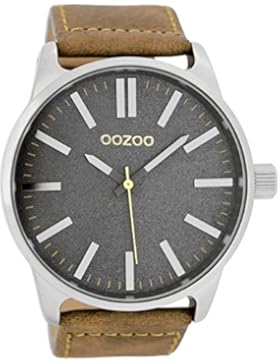 Oozoo Herrenuhr mit Lederband 48 MM Grau/Braunbeige C7465