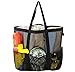 Produktbild Große Mesh Strandtasche, Karabiner, Kordelzug Tasche mit 6 Taschen, Sand Spielzeug Aufbewahrungstasche, faltbare Weiche Shopping Umhängetasche, Lebensmittelgeschäft Aufbewahrungstasche