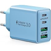 USB C Charger, 40W iPhone Charger Fast Charging USBC Multiple Plug 4-Ports PD+QC Fast Wall Type C Adapter for iPhone 16 15 14