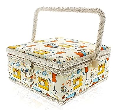 Juvale Kit de couture Panier - Fournitures Organiseur pour aiguilles à coudre, fils, épingles, ruban à mesurer, dés à coudre à coudre et autres accessoires 20,3 x 20,3 x 10,2 cm par Juvale
