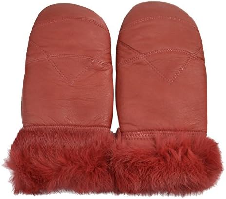 Yosang Women Winter Warm Leather Gloves Soft Snow Ski Mittens Dark Red Medium