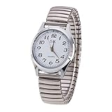 Mode Einfach Herrenuhren Damenuhren - Legierungs Armband Arabische Ziffern Einfach zu Tragen Quarz Elastischer Armbanduhren für Mittleres Alter und Alten, Weiß Groß