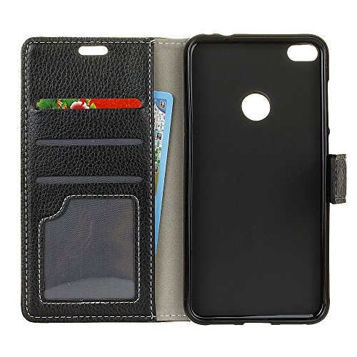 QUENJOY® UltraSlim Case Hülle für Huawei P8 Lite 2017,Dünnes Flip Cover Swivel Holster Handy Tasche mit Kartenfach und Ständerfunktion für Huawei P8 Lite 2017 (5,2 Zoll) Etui in Schwarz - 3