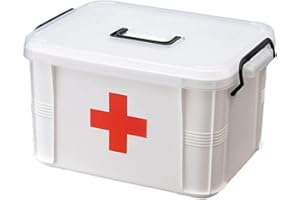 BSTCAR Storage Box, Plastic Portable Lockable Medicine Container, Multi-layer First-aid Box, White