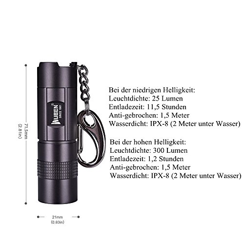 LED Mini-Taschenlampe, WUBEN Taschenlampe CREE XP-G2 R5 Lebensdauer 100000 St. 300 Lumen,Aufladbare Wasserdicht Kinder Projekt oder Geschenk für Innenbeleuchtung und Bewegungen im Freien (Schwarz) - 7