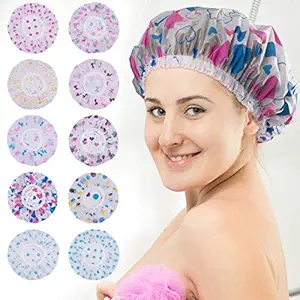 TRICSTER Reusable Waterproof Free-Size Bathroom Shower Caps Set of 3 - For Homes, Spas, Salons, Hair Treatment, Beauty Parlors ( multicolored and print may varies)