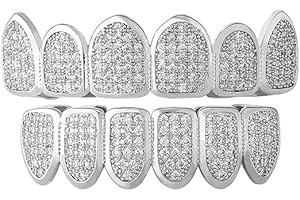 RUBU22A Gold/Silber Grillz Zähne Joker Zähne Hip Hop Teeth Grills Set Microset Diamond Braces Hip Hop Zähne Fake Zahnspange Dekoration