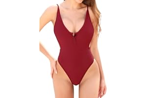 SHEKINI Mujer Traje de Baño Una Pieza Elegante Cuello en V Profundo Halter Slim Brasileño Tanga Monokini One Piece Ropa de Playa