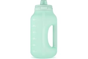 Ello Hydra 64oz Half Gallon Water Jug with Handle and Motivational Time Markers for All Day Hydration, Plastic Reusable Water Bottle with Straw and Locking, Leak Proof Lid, BPA Free, Yucca