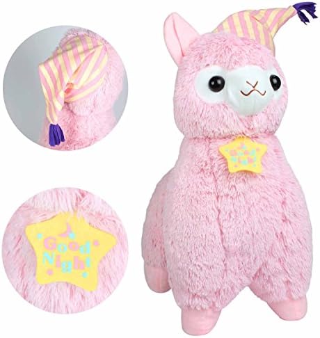 KOSBON 20" Pink Giant Huge Good Night Plush Alpaca With Locket And Nightcap,Cute Soft Stuffed Animals Cushion Toy Doll,Best Birthday Gifts For The Children Kids Over 1 Years.