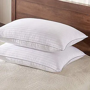 JY Reliance Microfiber Feeling Satin Stripe Fabric Bed Pillow for Sleeping ( 16 X 26 , White line , Set of 2 )