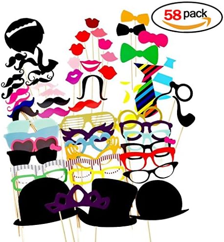 Photo Booth Props, 58 Pieces DIY Party Mask Moustache Mask Bow Lips Hat, Decoration Accessories For Birthday Wedding