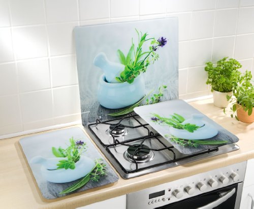 WENKO 2521420500 Herdabdeckplatte Universal Kräutergarten – 2er Set, für alle Herdarten, Gehärtetes Glas, 30 x 1.8-4.5 x 52 cm, Mehrfarbig - 4