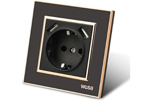 WESA Interruptor mecánico de luz, Interruptor de pared de 1 vía y 1 gancho de 10 A, Interruptor de luz de pared de 86 mm (Steckdose 2 USB, NEGRO)