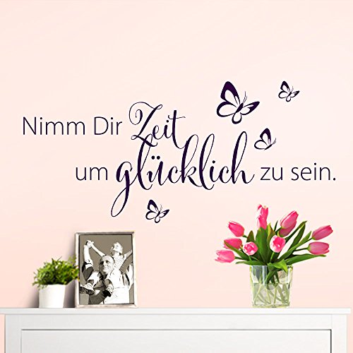 Wandaro W3307 Wandtattoo Spruch Nimm Dir Zeit um glücklich zu sein schwarz 80x36cm